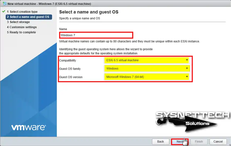 Selecting Operating System in ESXi