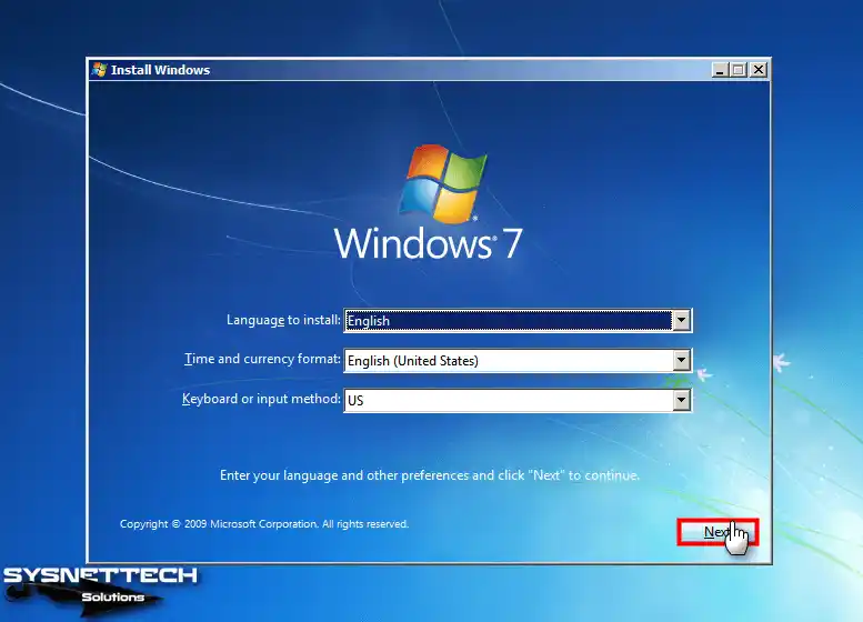Windows 7 Setup Screen