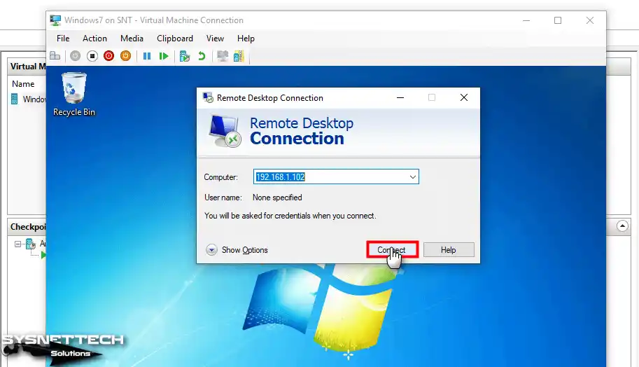 Connecting to the Virtual Machine with a Remote Desktop Connection