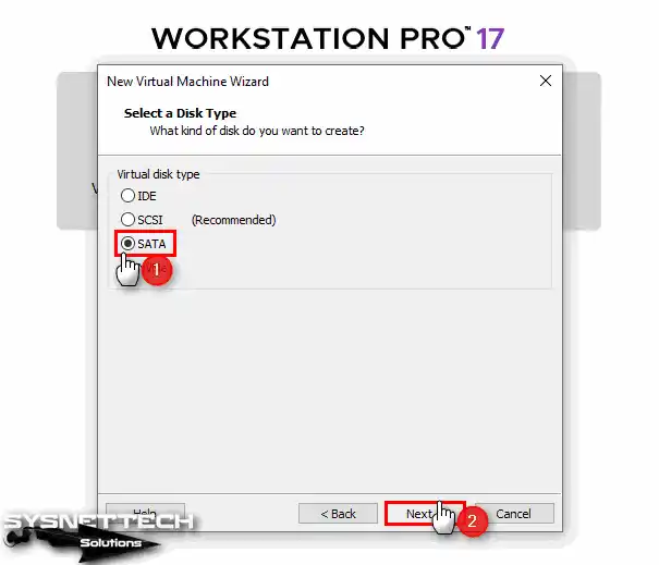 Choosing SATA for Virtual Disk Type