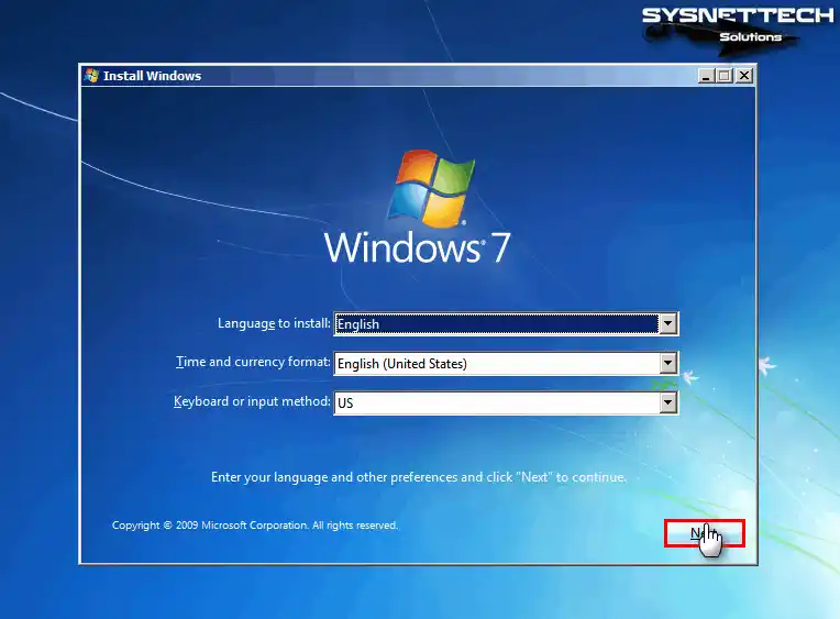 Windows 7 Setup Screen