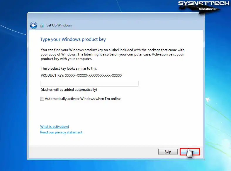 Typing Windows License Key