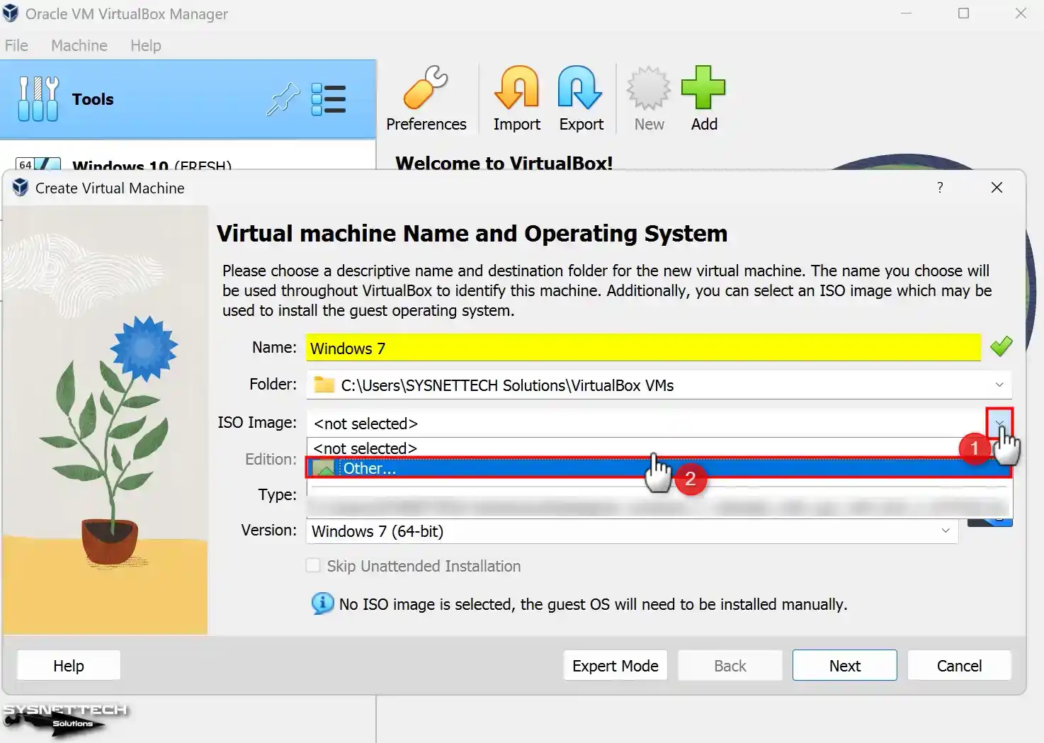 Adding Windows 7 ISO File to Virtual Machine