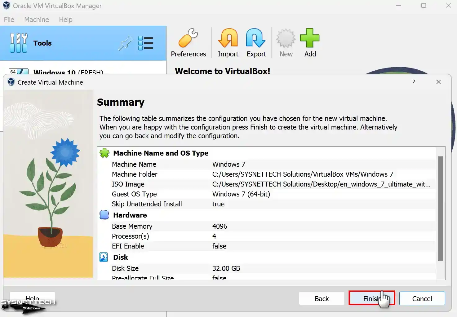 Hardware Summary of Windows 7 Virtual Machine