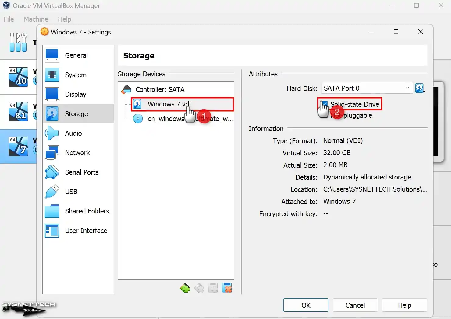 Configuring Windows 7.vdi Virtual Disk as SSD