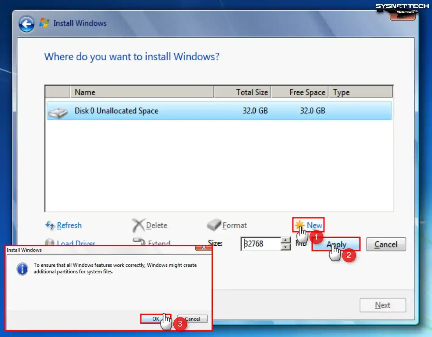 Viewing Drive Options and Partitioning a Virtual Disk