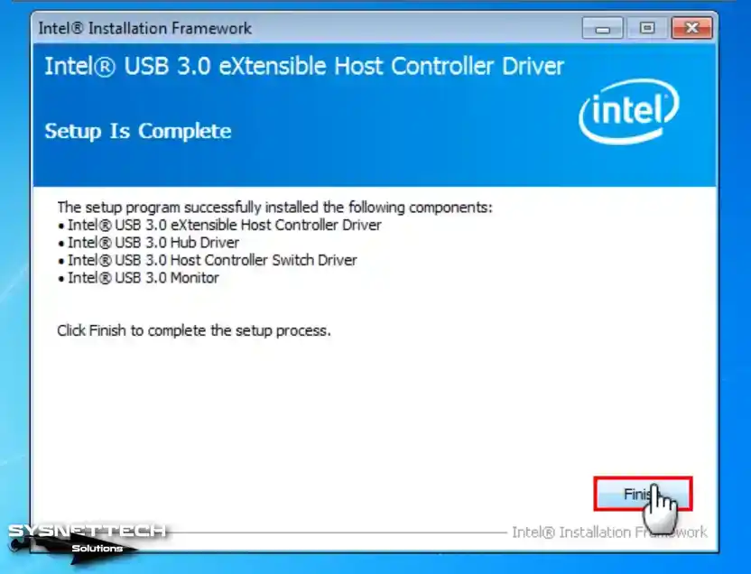 Closing the Intel USB Driver Wizard