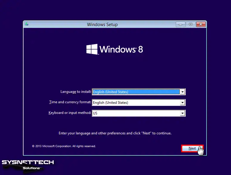 Windows 8 Setup Screen