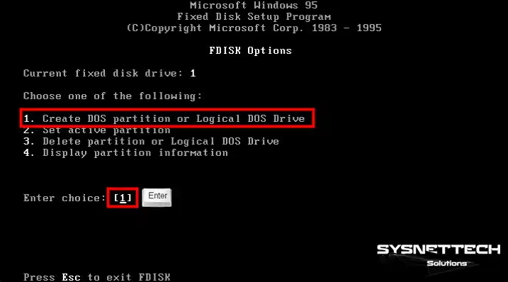 Create DOS Partition or Logical DOS Drive