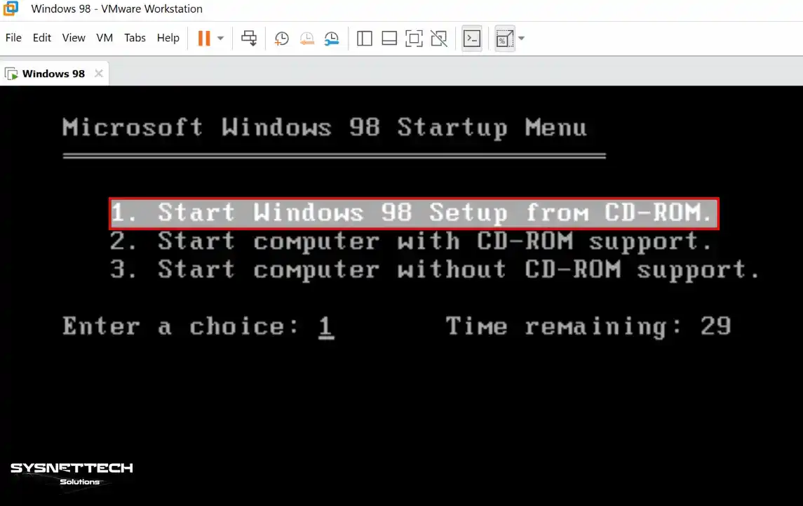 Start Windows 98 Setup from CD-ROM