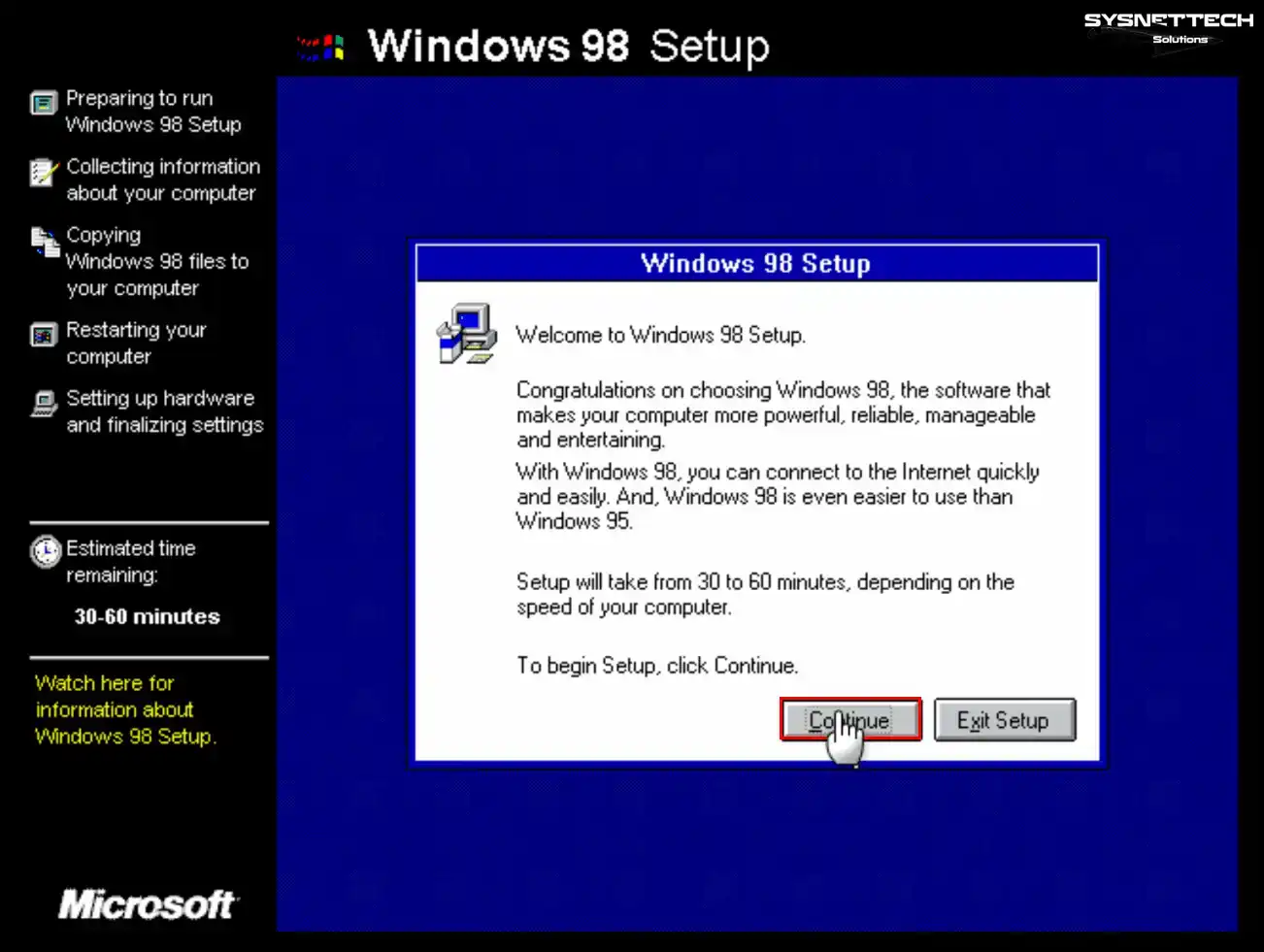 Windows 98 Setup Screen