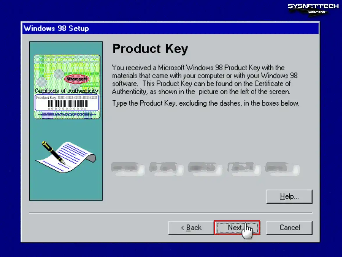 Typing the Product Key