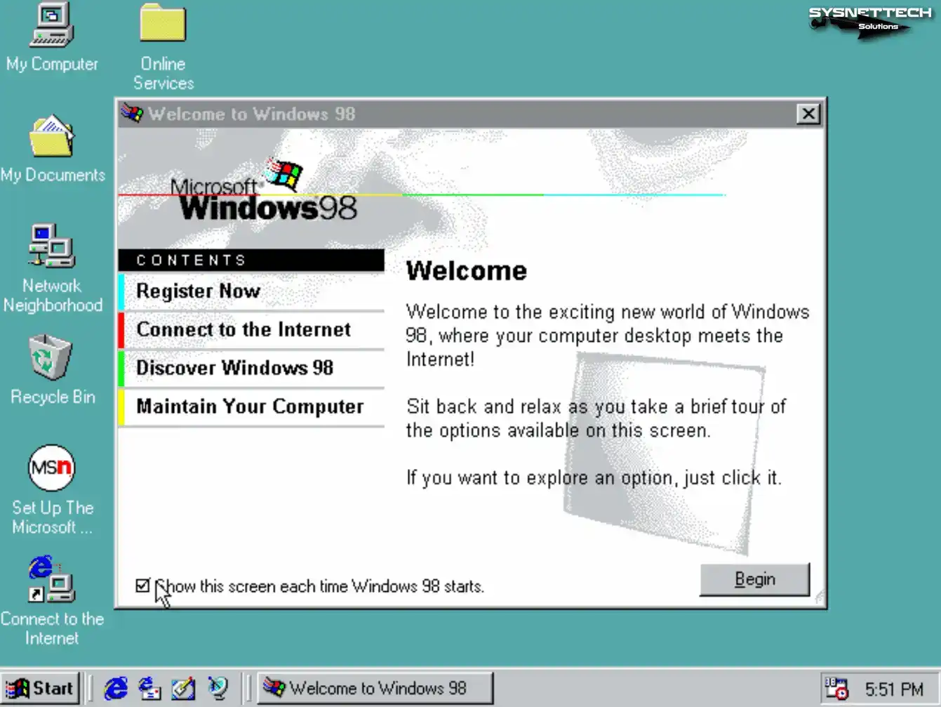 Microsoft Windows 98 Desktop Display