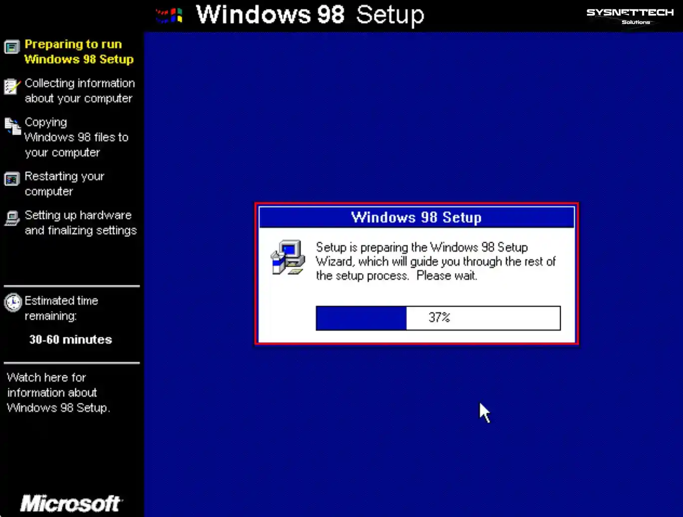 Kurulum, Windows 98 Sihirbazını Hazırlıyor