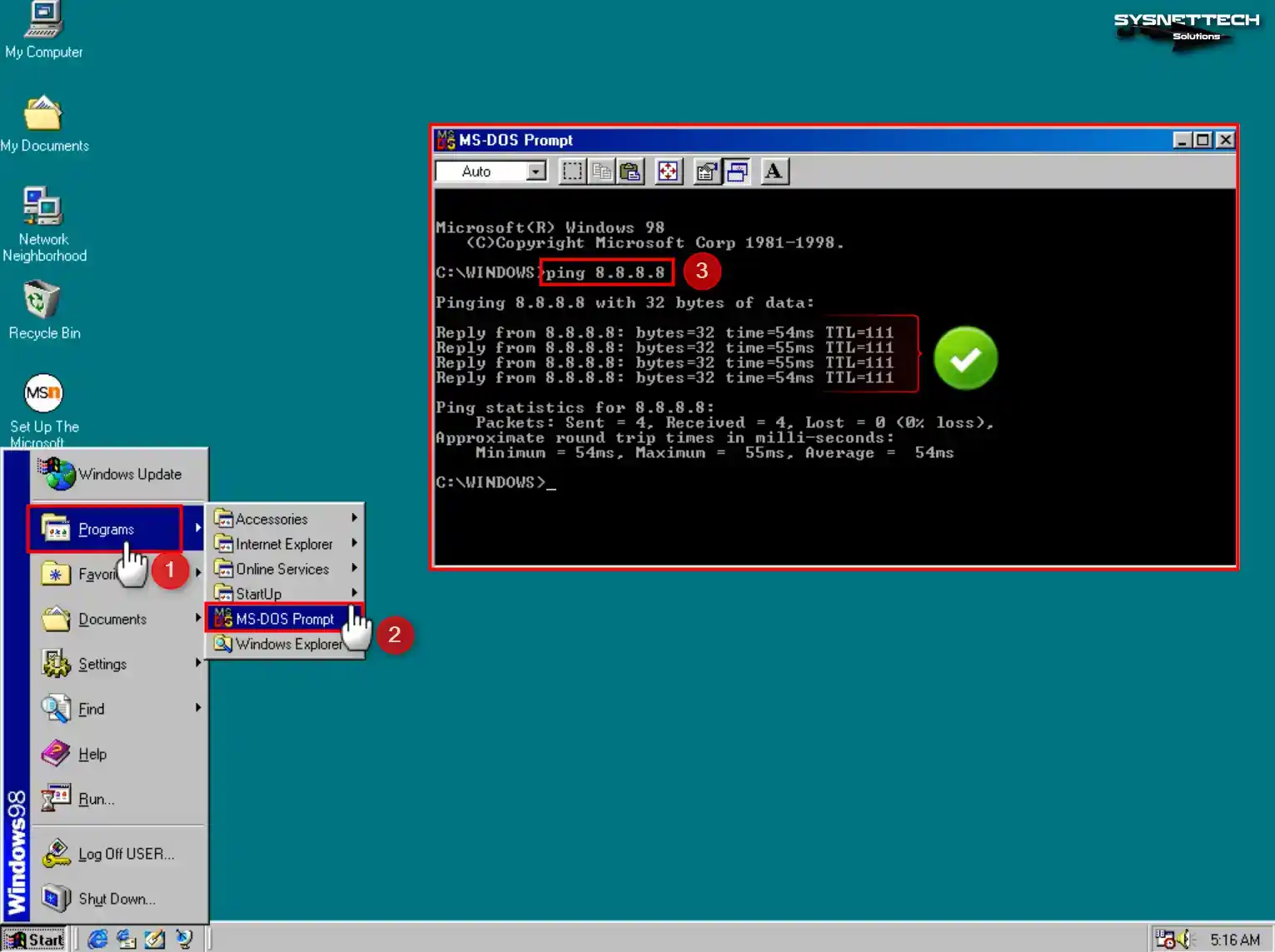 MS-DOS ile Google Sunucusuna Ping Atma