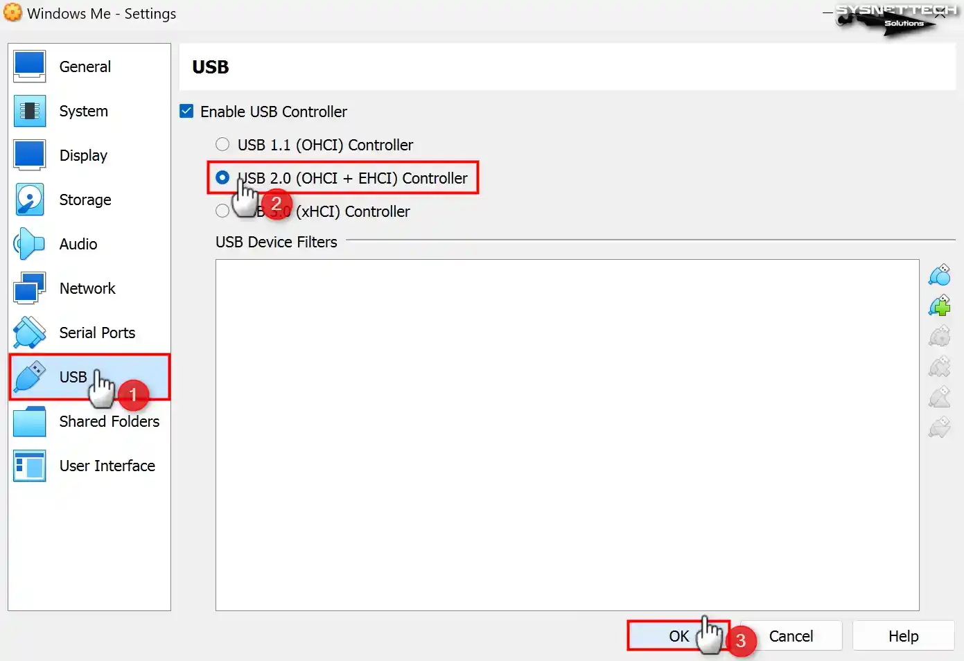 Selecting the USB 2.0 Controller
