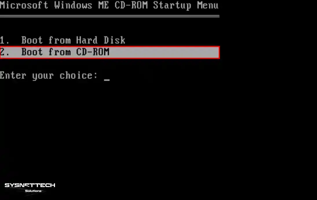 Microsoft Windows ME CD-ROM Startup Menu