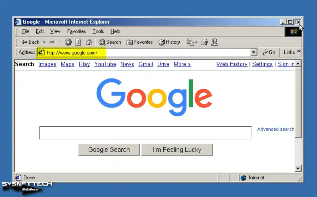 Visiting the Google Homepage with Internet Explorer