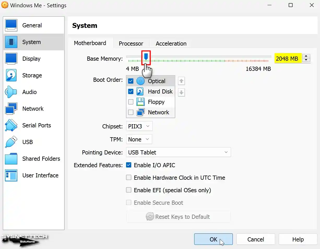 Setting System Memory to 2GB