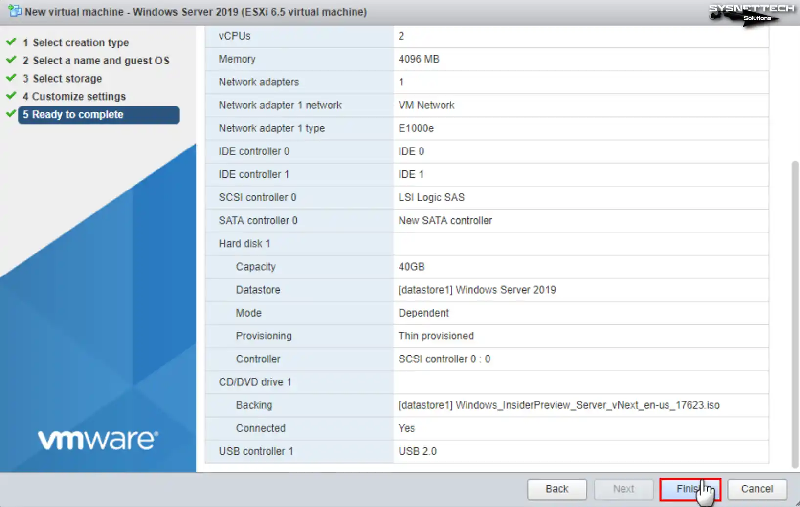 Reviewing the Settings of the Virtual Windows Server