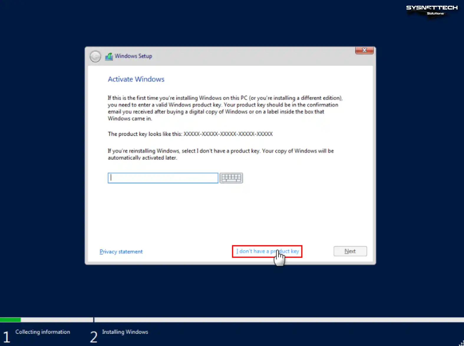 Entering a License Key for Windows Server