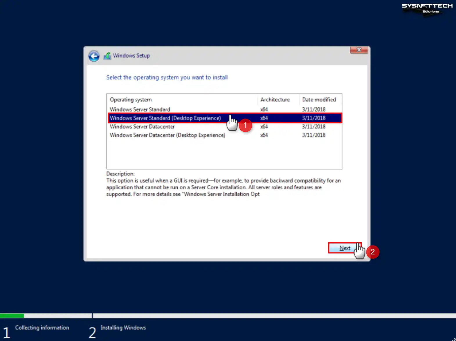 Server Operating System Type Selection