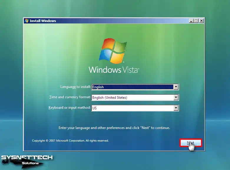 Windows Vista Setup Screen