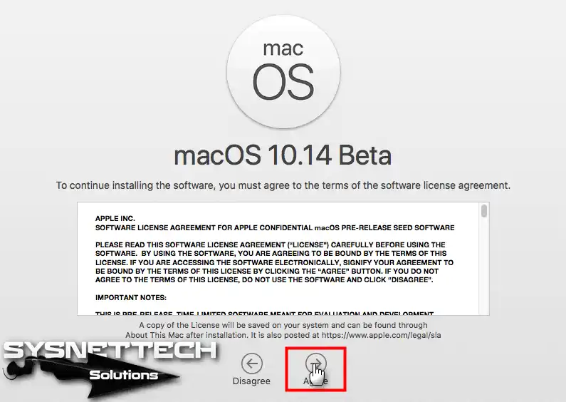 Accepting the MacOS 10.14 Beta License Agreement