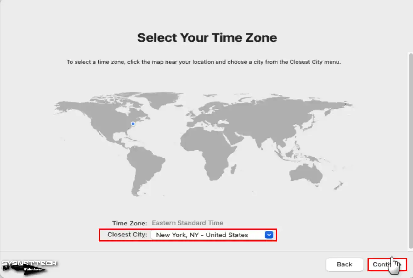 Selecting the Time Zone