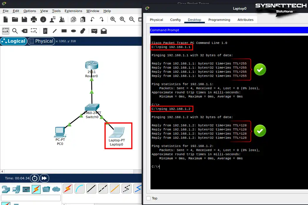 Laptop'tan PC'ye ve Router'a Ping Atma