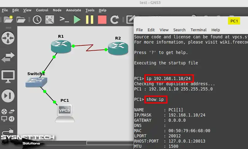 Assigning IP Address to VPCS PC1