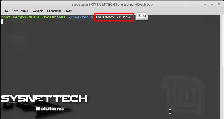 shutdown -r now komutu
