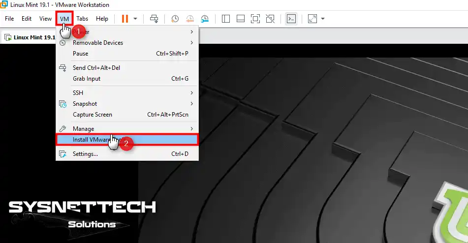 Clicking Install VM/VMware Tools