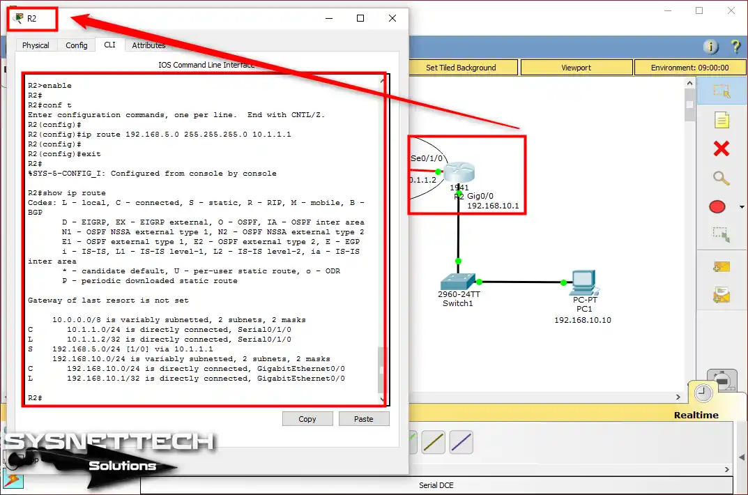 R2(config)#ip route 192.168.5.0 255.255.255.0 10.1.1.1