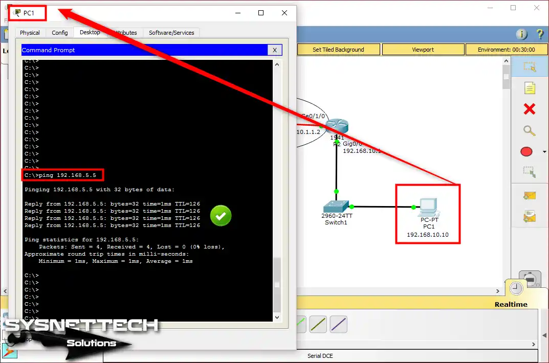 PC1'den PC0'a Ping Testi