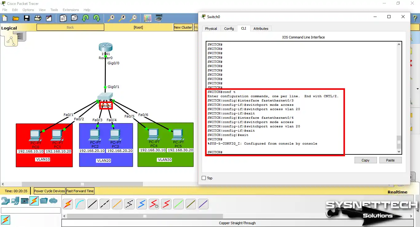 VLAN20'ye Switch Portlarını Ekleme