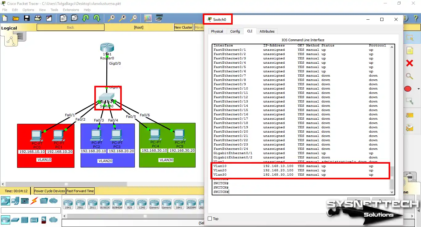 Switch Üzerinde show ip interface brief Komutunu Çalıştırma