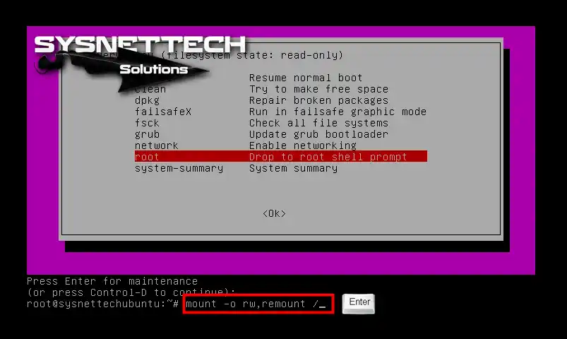 mount -o rw, remount / komutunu uygulama