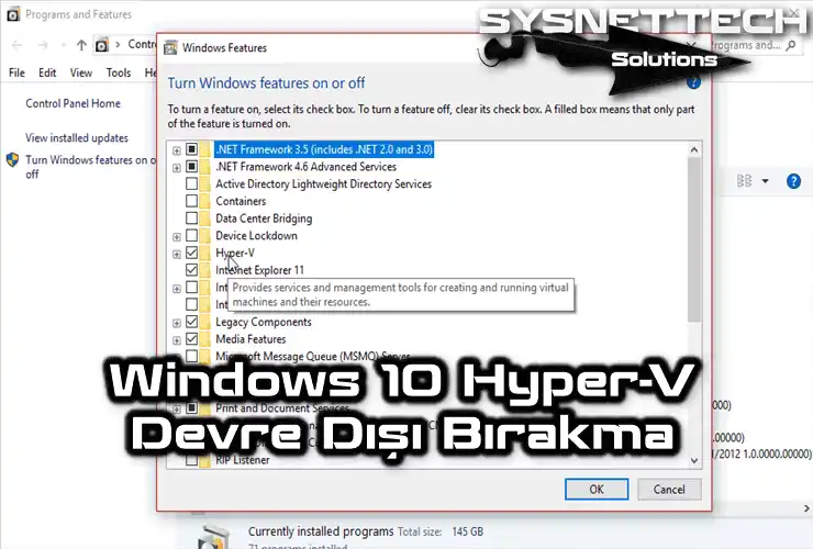 Windows 10 Üzerinde Hyper-V Devre Dışı Bırakma