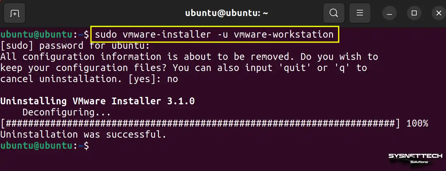 sudo vmware-installer -u vmware-workstation