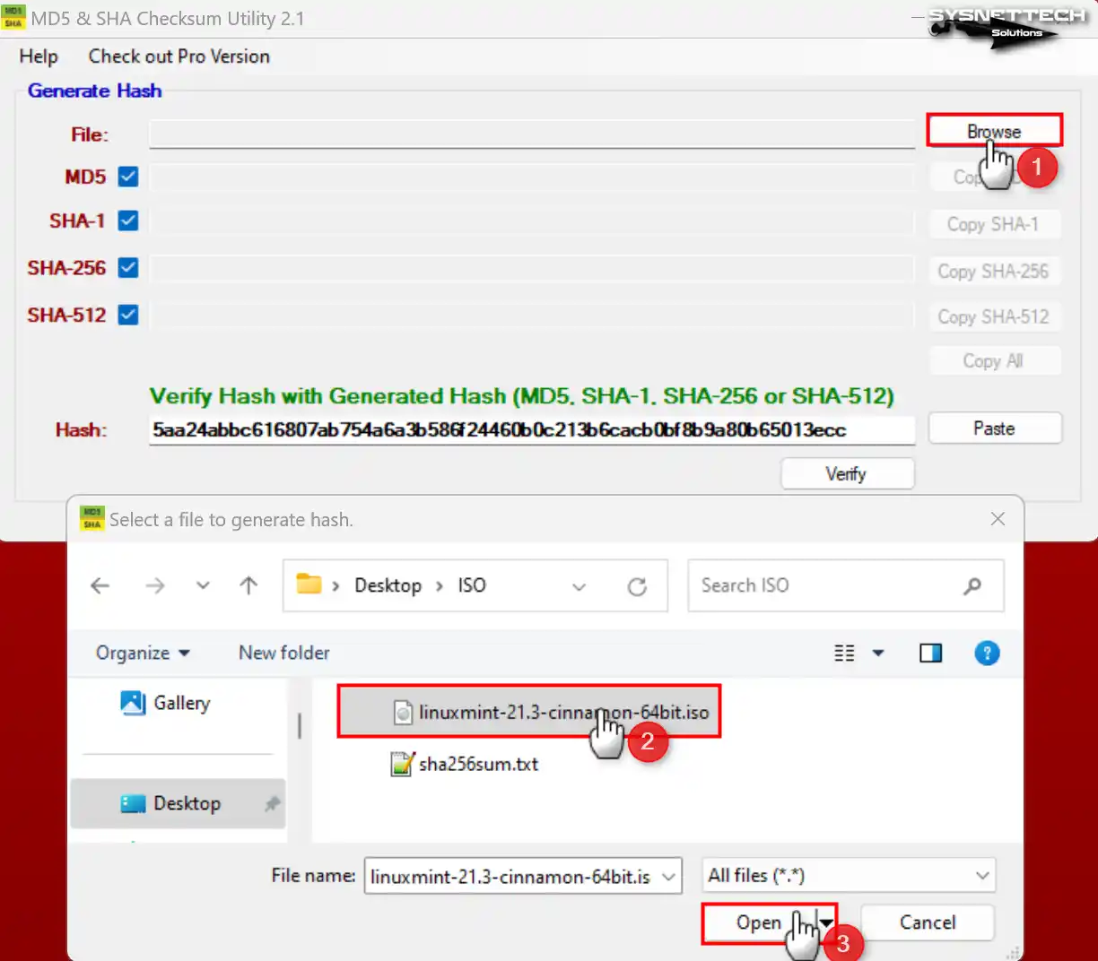 Hash Doğrulaması için Checksum Aracına Linux Mint ISO'yu Ekleme