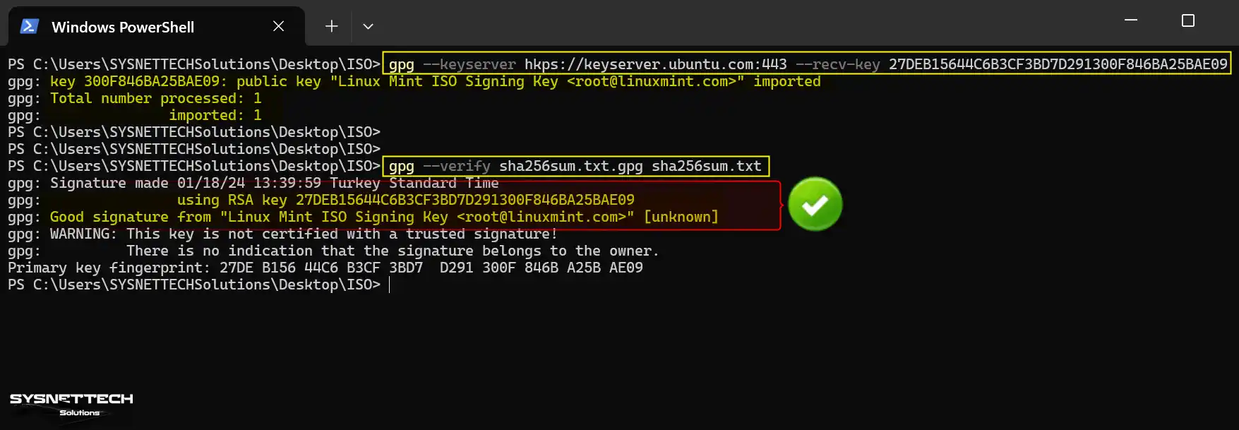 PowerShell ile Linux ISO İmajını GPG4Win Komutlarıyla Doğrulama