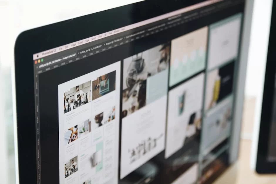Adobe Dreamweaver'da sürükle-bırak yöntemiyle statik bir web sitesi oluşturan bir web geliştirici.