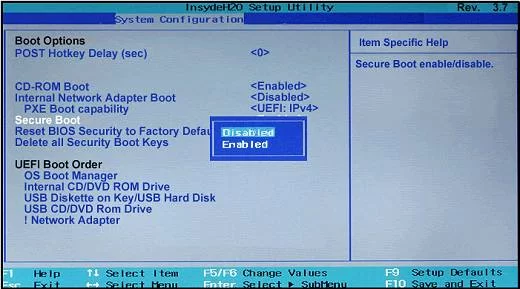 BIOS arayüzünden Secure Boot özelliğini etkinleştirme