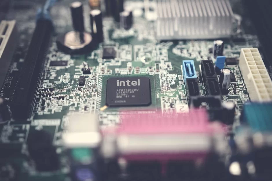 Close-up view of a chipset on a motherboard