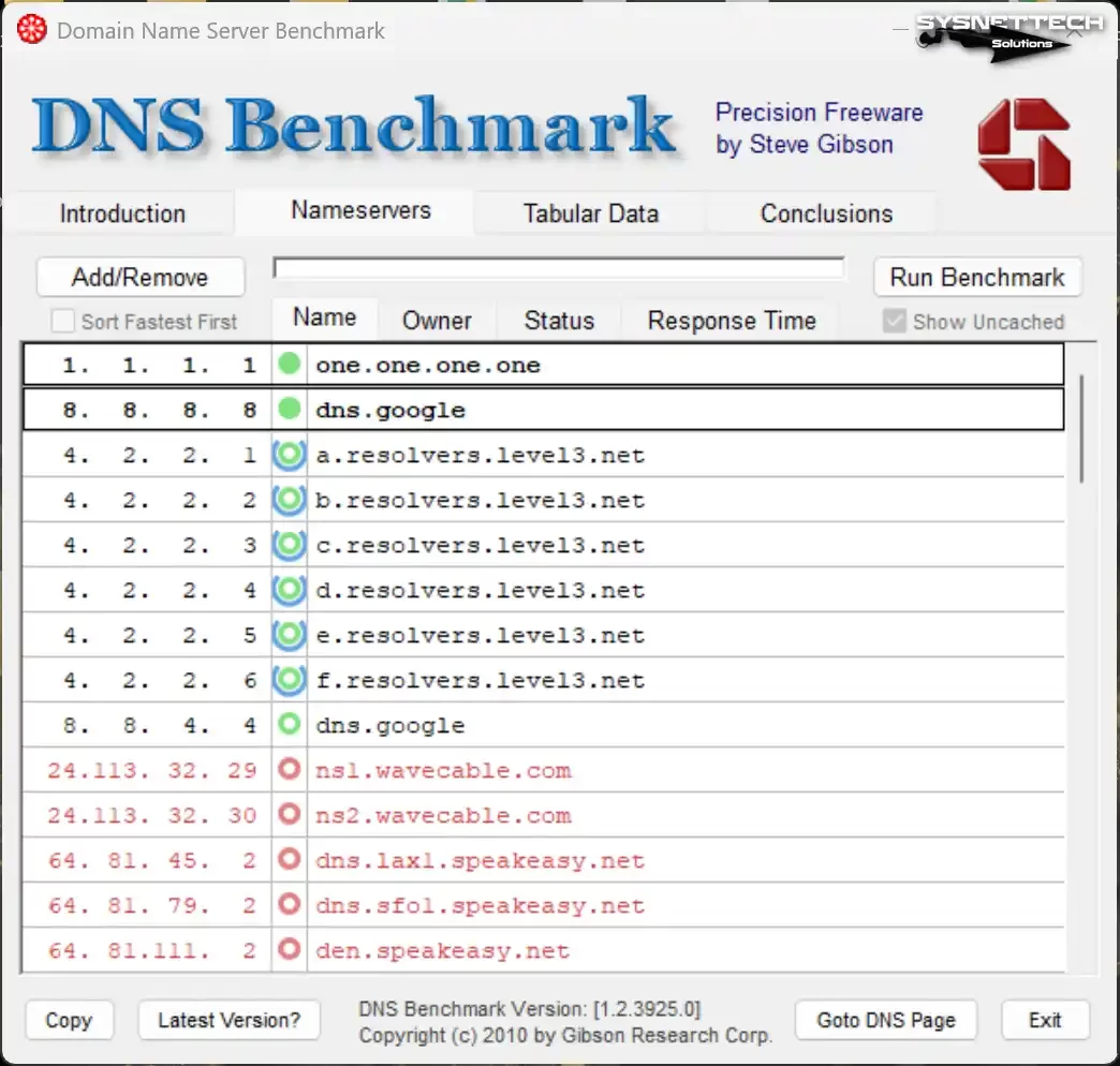 GRC DNS Benchmark yazılımı