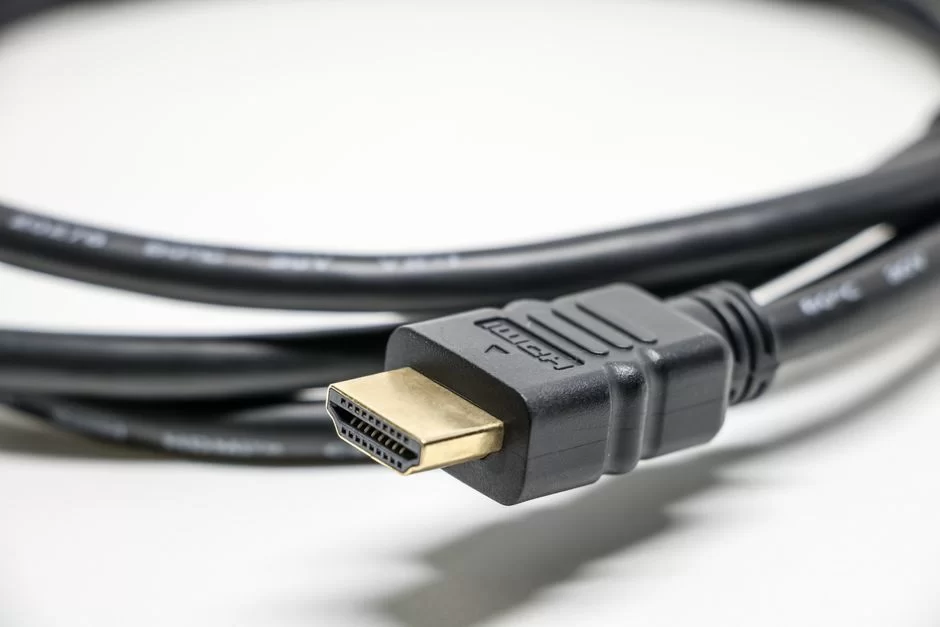 A close-up shot of an HDMI cable