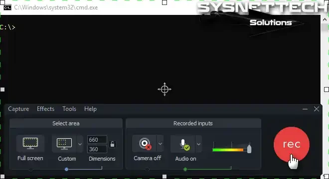 Pressing REC to start video recording in Camtasia
