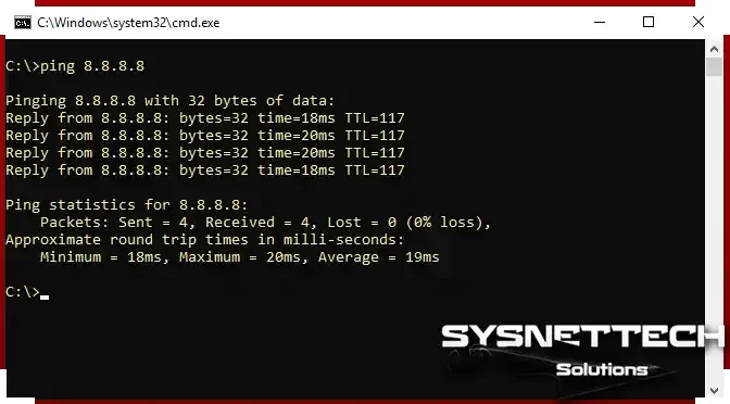 Process of pinging Google in CMD on Windows