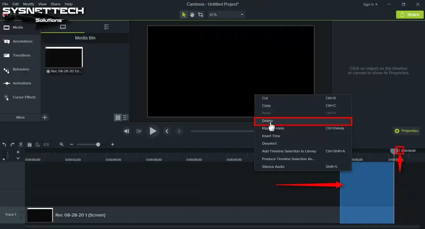 Deleting unnecessary parts of the video recording for a GIF